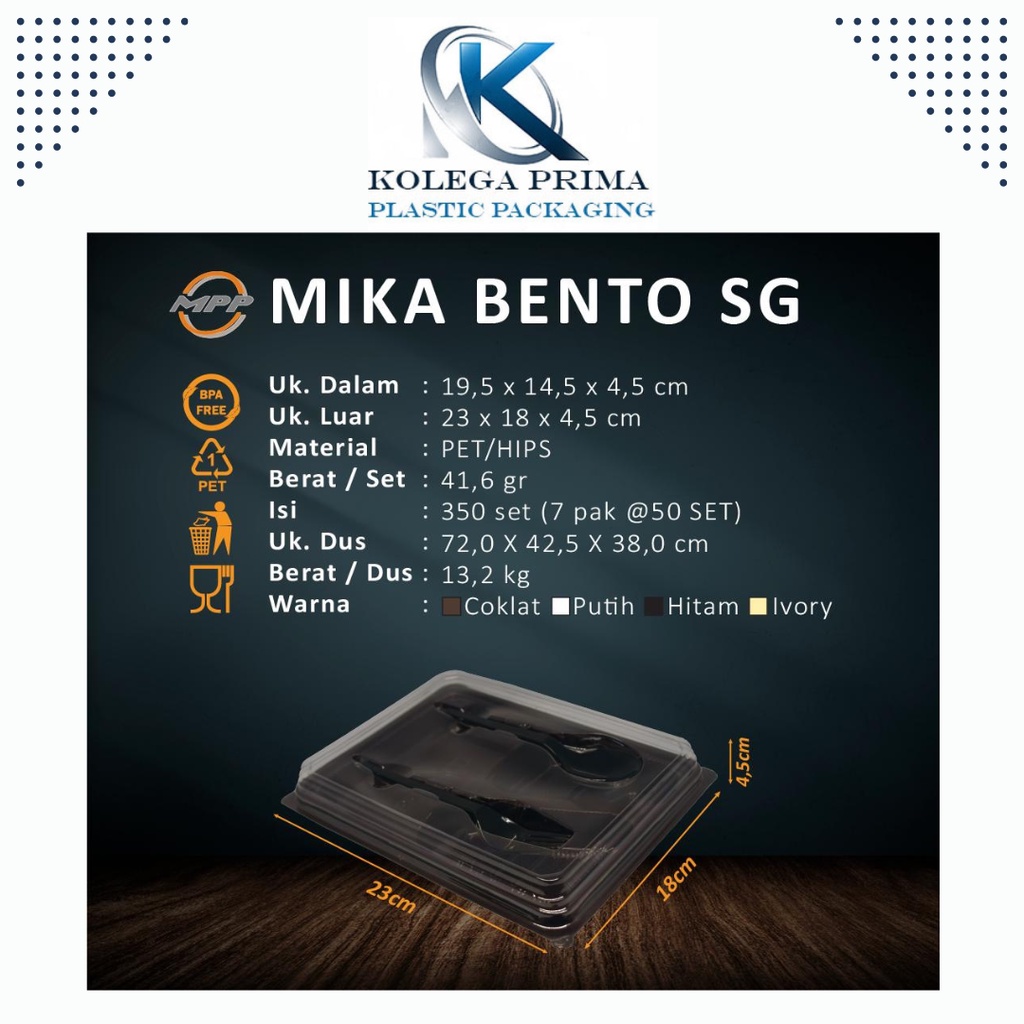 MIKA BENTO SEKAT 4 DENGAN SENDOK GARPU/ TRAY BENTO SG ISI 50PCS