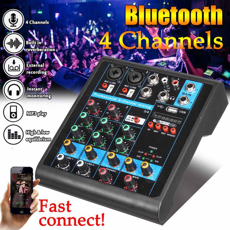 USB Mini Portable Live Audio Mixer Karaoke DJ 4 Channel 