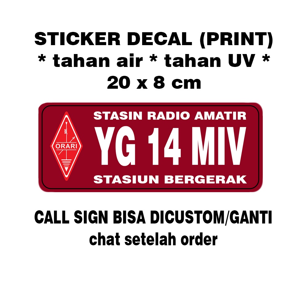 

Sticker Decal Vinyl Tahan Air Radio ORARI CALL SIGN bisa custom ganti