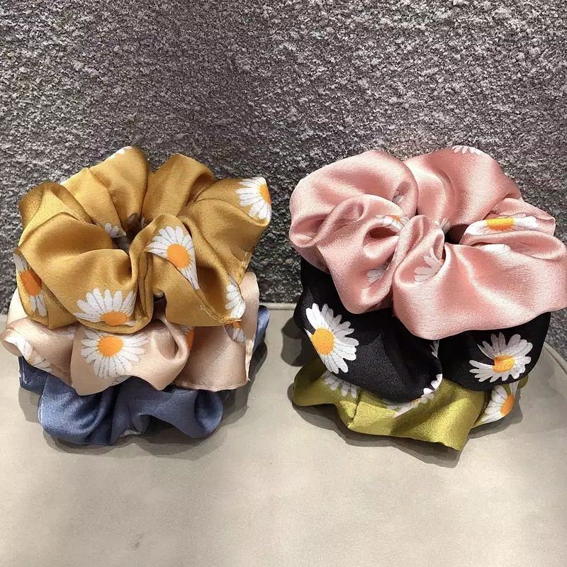 karet Satin Korea fashion Bunga Daisy scrunchie elastis