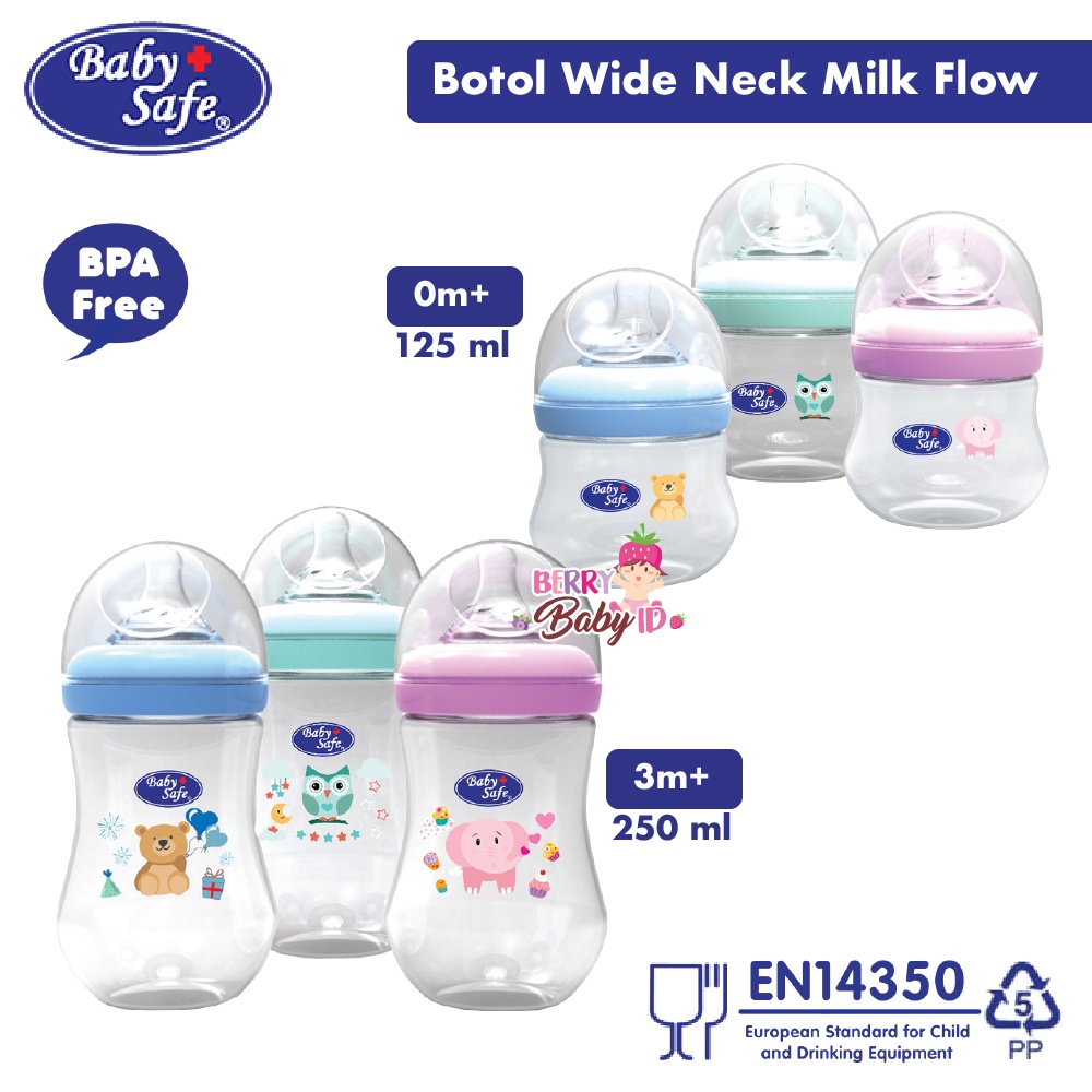 Baby Safe Bottle Milk Flow System Botol Susu Bayi Wide Neck 125 250 ml Berry Mart