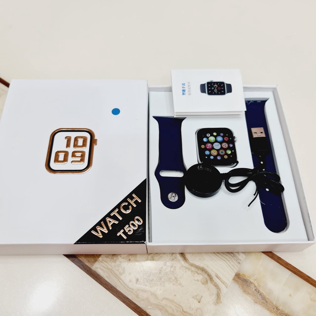 100%ORI COD JAM TANGAN Smartwatch T55 T500 DAPAT 2 TALI bisa telepon Bluetooth ganti wallpaper foto sendiri Notifikasi Sosmed Pemutar Musik Monitor Detak Jantung Tekanan Darah Wanita Pria Cewek Cowok-T500 Biru 1TALI
