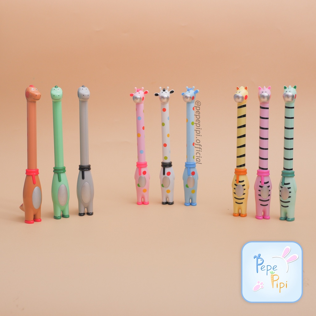 Pena 3D Dinosaurus Zebra Jerapah Bolpen Pen Pulpen Gelpen Karakter Murah Lucu Selusin Dino animal zoo