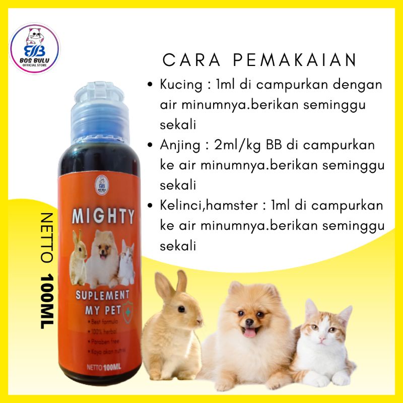 mighty suplemen vitamin nafsu makan daya tahan tubuh pelebat bulu kucing anjing 100ml