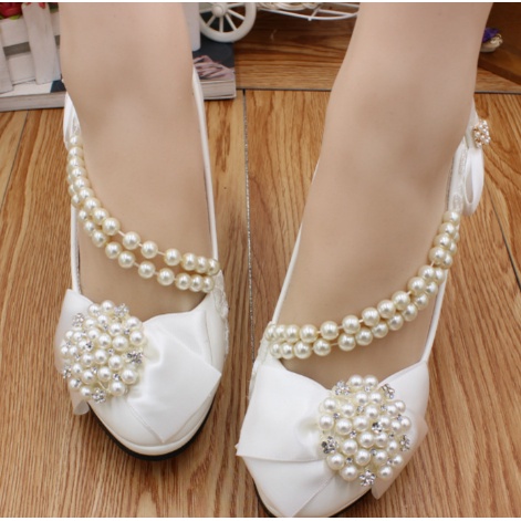 WEDDING SHOES WHITE FLAT AND HEELS SIZE CHART PEARLS WOMEN WEDDING SHOES  SEPATU WEDDING