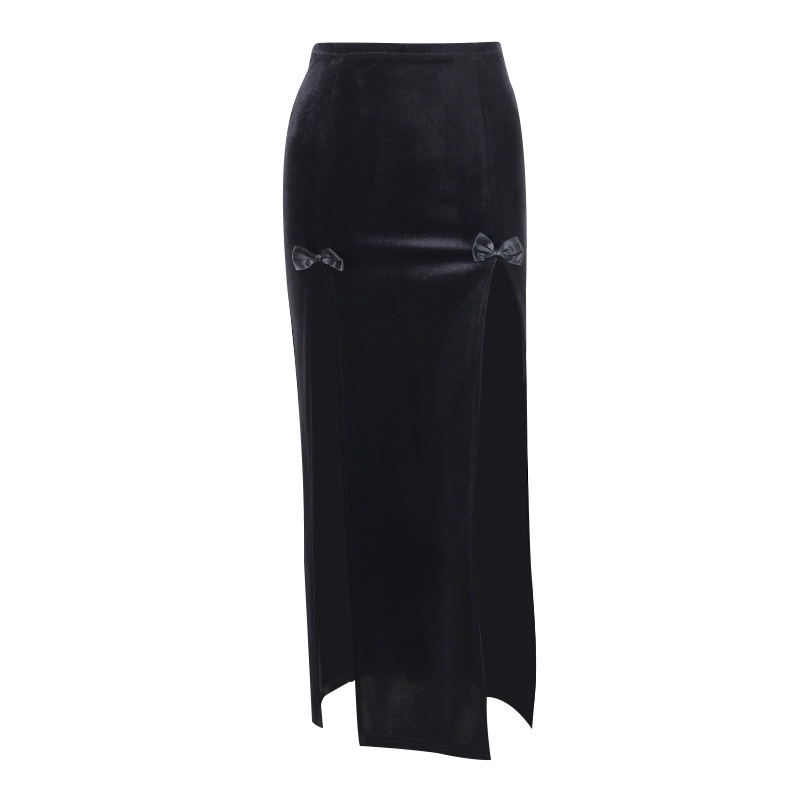 Rok Maxi Velvet Wanita Celah Sisi Women Crushed Velvet Side Slit Maxi Skirt 2526 (S/M/L)