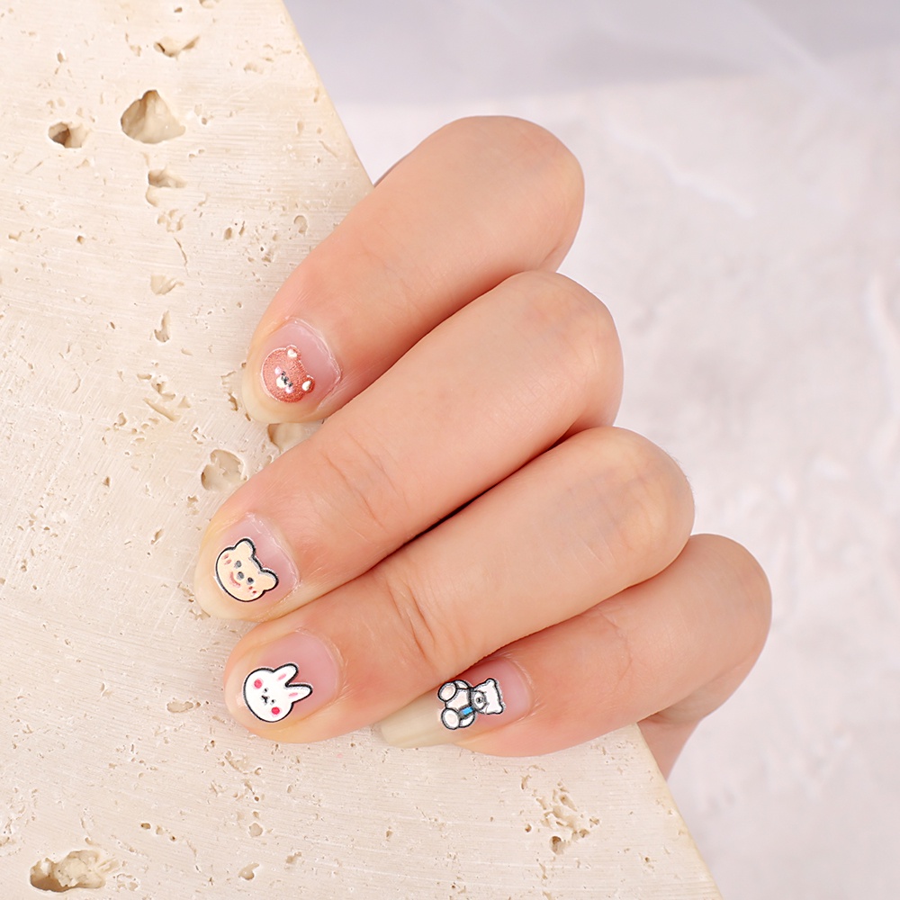 1 Pc Stiker Kuku Motif Kartun Hewan Beruang Warna-Warni Untuk Nail Art