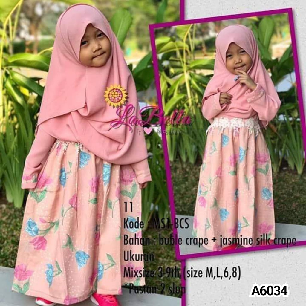 GAMIS ANAK LABELLA PEACH PASMINA 8-9THN A6034