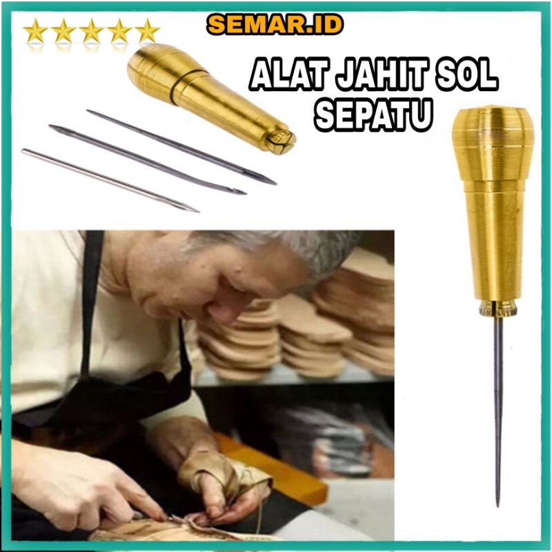 Alat Jahit Sol Sepatu Kulit + 3 Jarum Jahit Reparasi Sepatu Kanvas