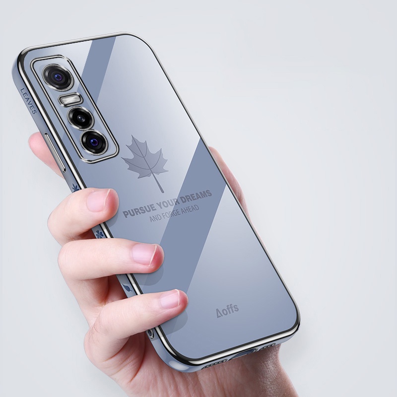 Case Handphone Motif Daun Maple + Lanyard Untuk Vivo Y70s IQOO U1 Y70t Y71 Y71T V21E Y73S S7e Y76S Y79 V7 plus Y83 Y85 V9 Y93 6D