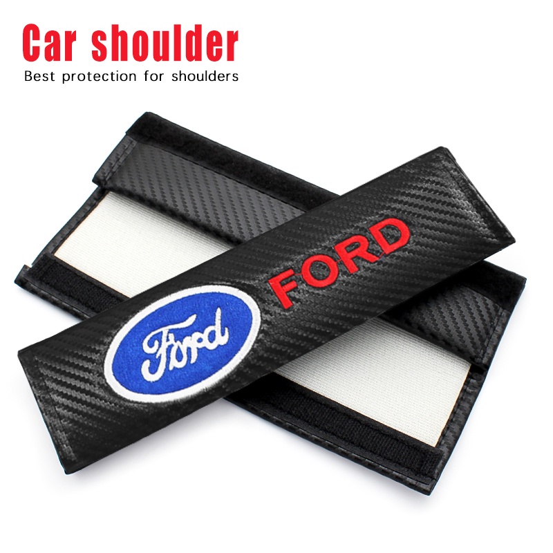 2pcs Cover Sabuk Pengaman Mobil Bahan Serat Karbon Untuk Ford Fiesta Ka Ranger T6 / T7 / T8 Fusion Everest