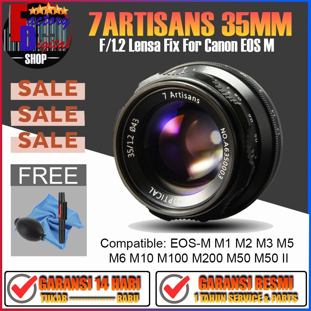 Lensa 7artisans 35mm F1.2 Lensa Fix For Canon EOS M3 M50 M6 M100 M200
