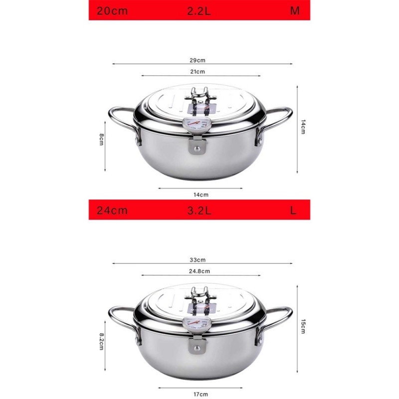 Deep Frying Pot Termometer Panci Penggorengan Masak Japanese Stainless