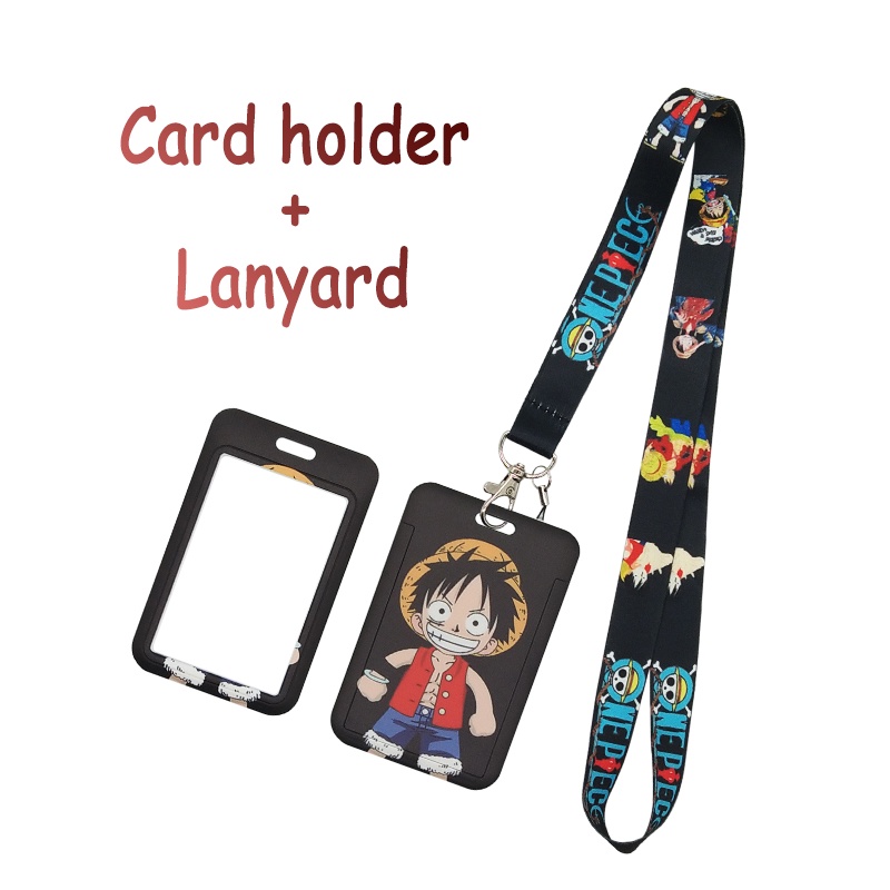 One Piece Lanyard Dengan Holder ID Card Anime Jepang Kerah Leher Gantungan Kunci Lencana Tali Ponsel