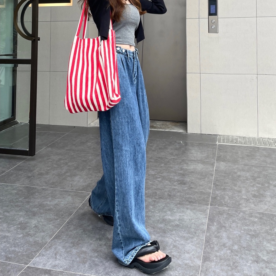 celana jeans highwaist wanita retro celana panjang loose denim pants