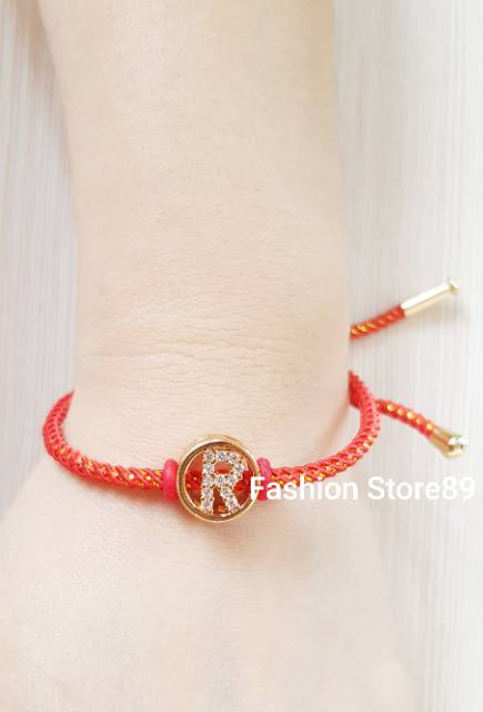 Gelang tali inisial/ gelang charm tali / gelang inisal nama tali titanium import / gelang serut tali