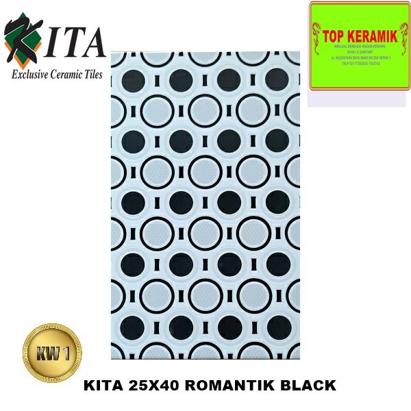 Keramik Dinding Kita 25x40 Romantik Black / White Kw 1