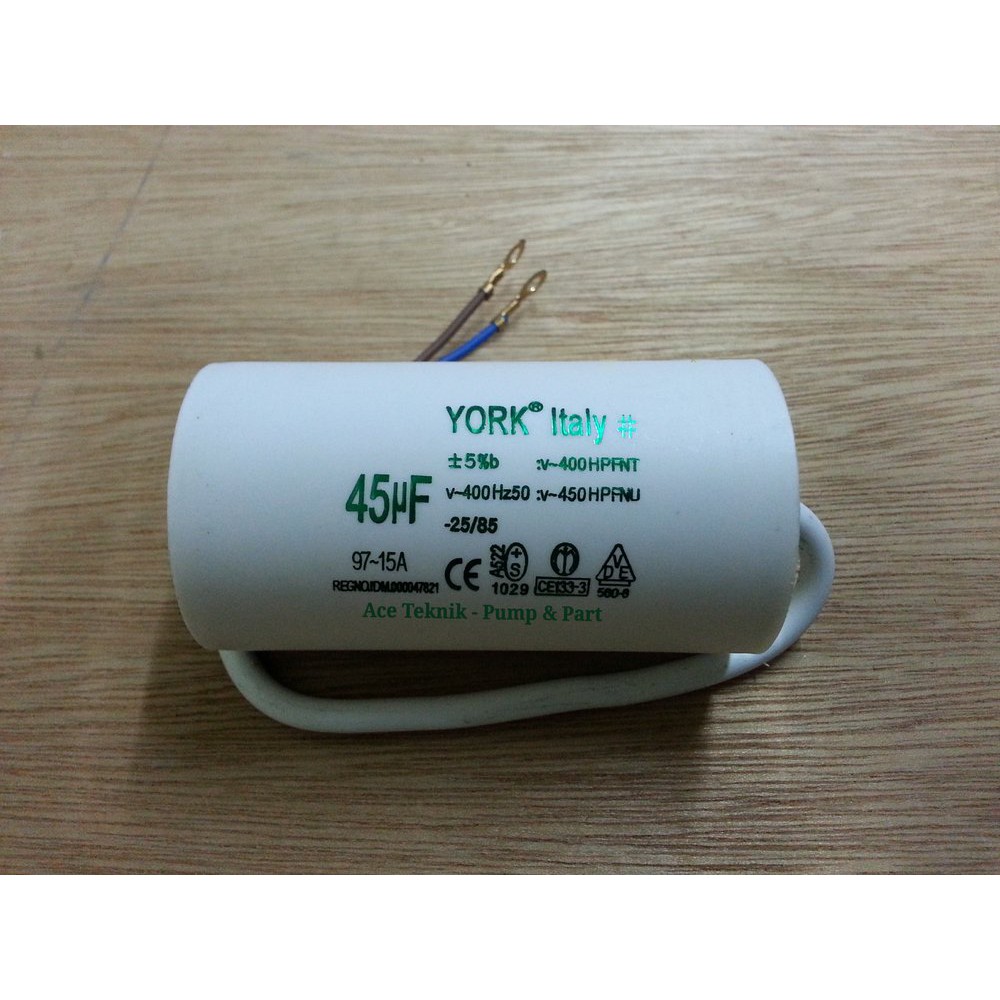 Unik 45 uf - 450V Kapasitor (Capacitor) Kabel YORK {Spare Part Pompa Air} Limited