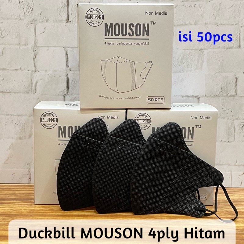 Duckbill Mouson Alkindo Embos Garis 4 ply Mix Warna Hitam Putih Abu  White Black Grey Terbaru Tebal Premium Mask Original Mirip SENSI 1 Box 50 Pcs