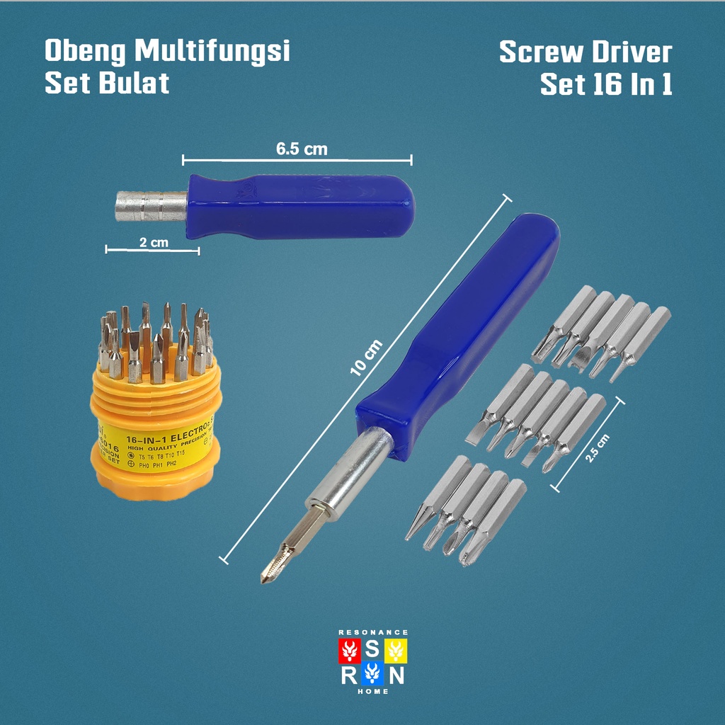 Obeng Set 16 in 1 Reparasi Handphone Laptop Elektronik Mini Screwdriver Resonance Home