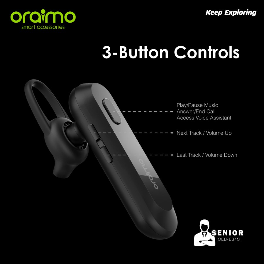 Oraimo Talking Bluetooth Headset Wireless Earphone Handsfree OEB-E34S