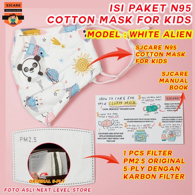 SJCare Masker Anak Premium Kids Katup Respirator FREE FILTER PM 2.5 - White Alien