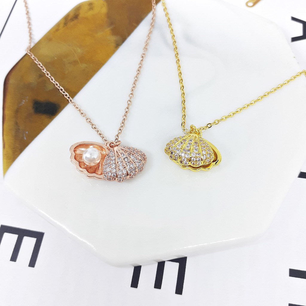 Kalung Titanium Import Korea Kdrama Kpop Ariel Liontin Kerang Rose Gold - BN397