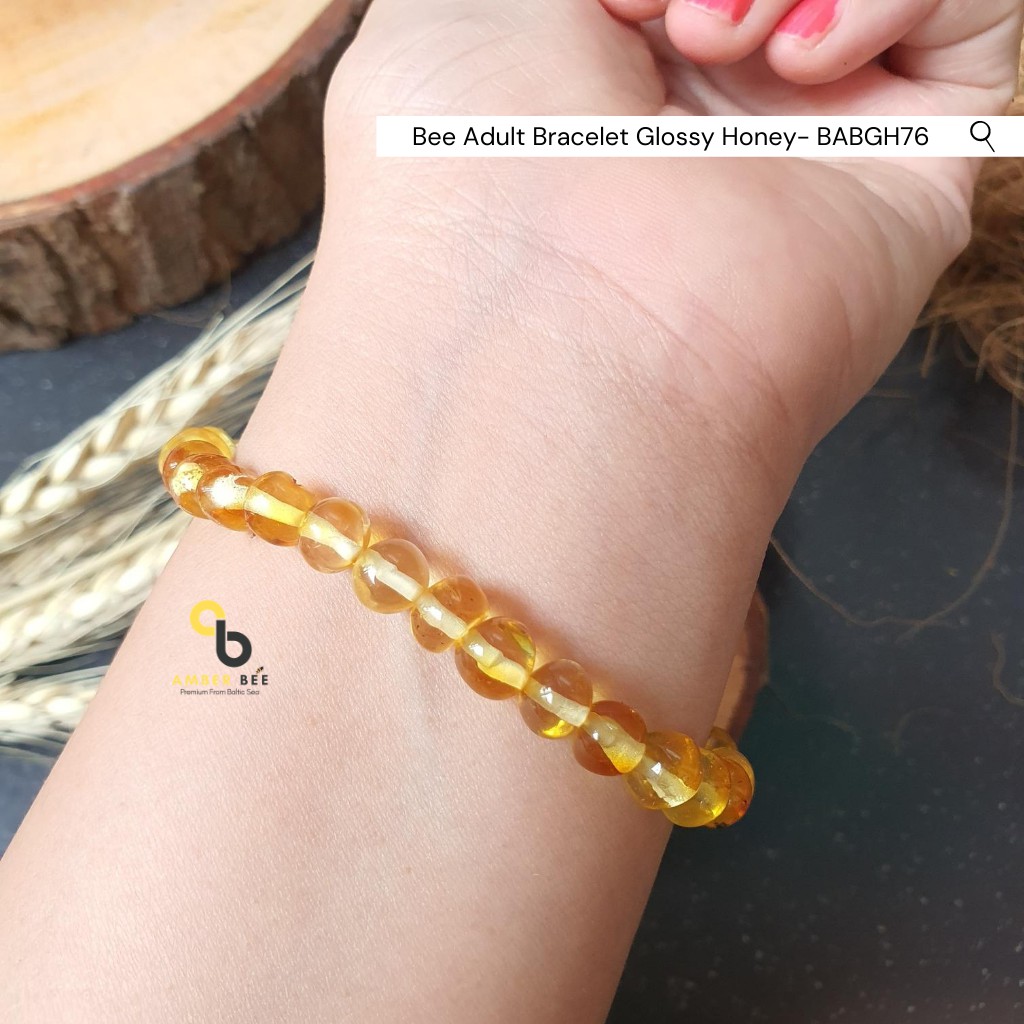 Gelang Amber Dewasa Premium  Strechy Glossy Honey 18cm BABGH76 By Amber Bee