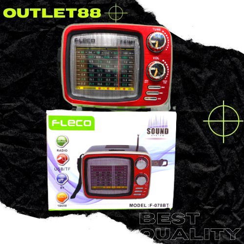 Radio Jadul Bluetooth Fleco F-078BT - Speaker Radio Classic USB Memory MP3 Aux Fleco F 078 Ac dan Dc