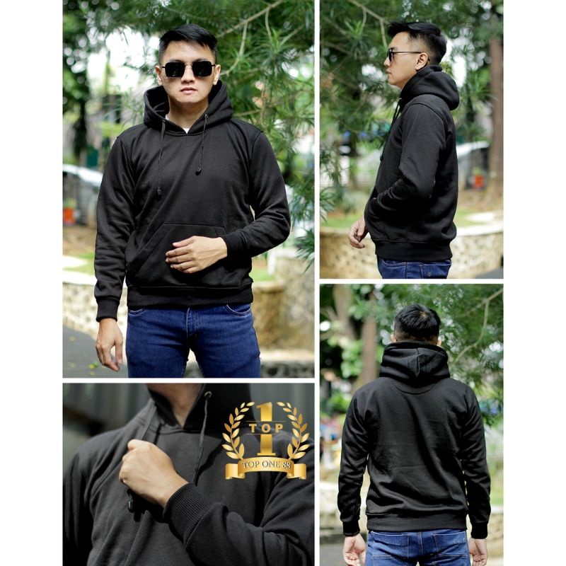 Jaket Sweater Polos Hoodie Pria Hitam Abu Mocca Hijau Navy