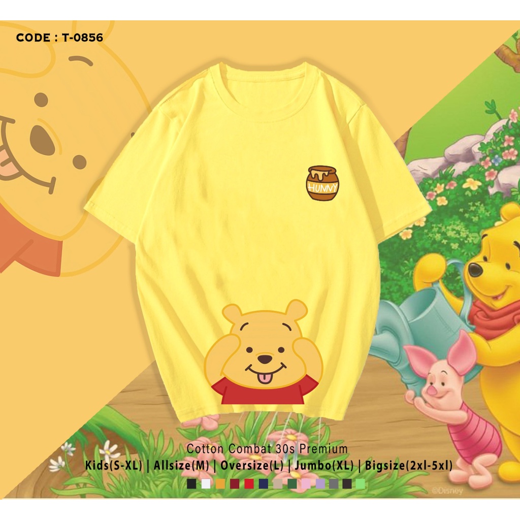 KAOS KATUN / GAMBAR POOH DOWN CUTE / UNISEX / BISA CUSTOM / REAL PICTURE / CUSTOM TEE