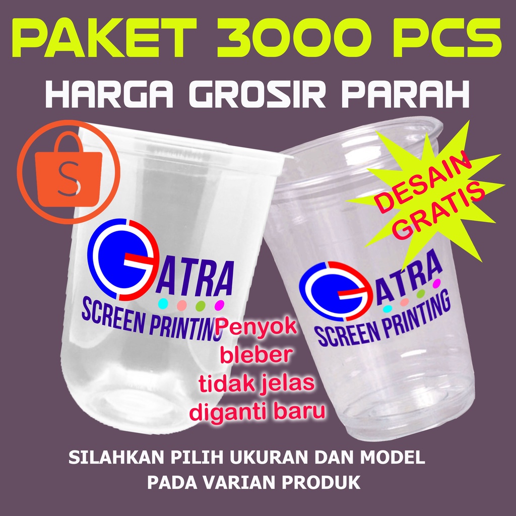 Sablon Gelas Cup Hok Datar Paket 3.000 Pcs / Harga Grosir Parah / gelas cup sablon / gelas custom / 