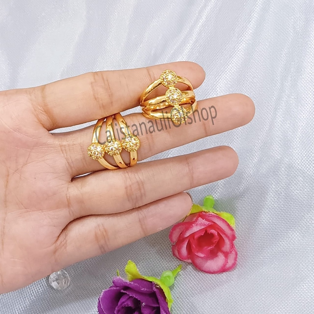 SET DEWASA TRI BALL FULL ZIRCON PERHIASAN EMAS KOREA ANTI KARAT DAN ANTI LUNTUR