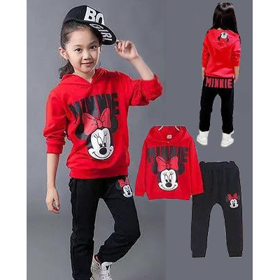 FMJ 66 Baju Set Minnie Mouse Pita OT Setelan Kid Anak Perempuan Wanita Cewek Babyterry Celana Hoodie