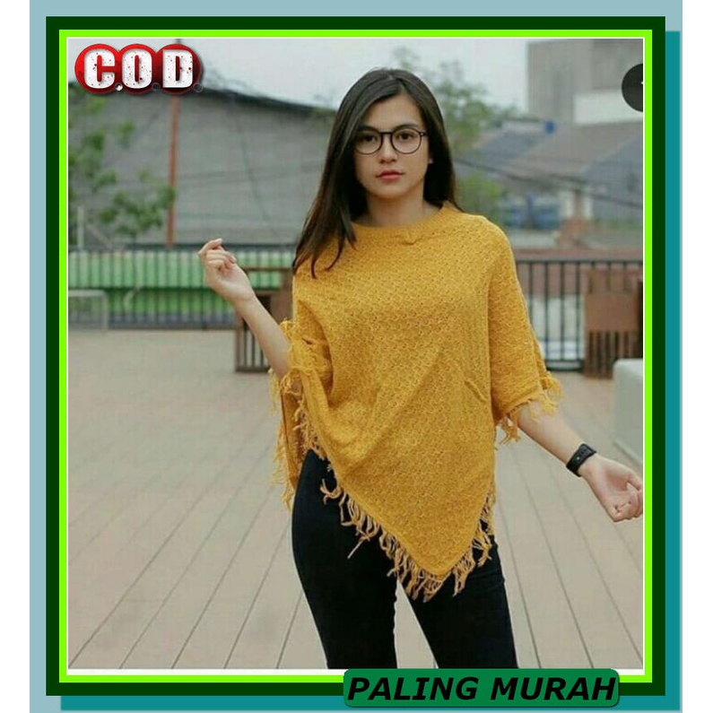 Saka - Baju Atasan Cewek Premium Blouse Wanita Kekinian Murah Wan ZC566 [Ponco Salak Yellow Ro] Pon