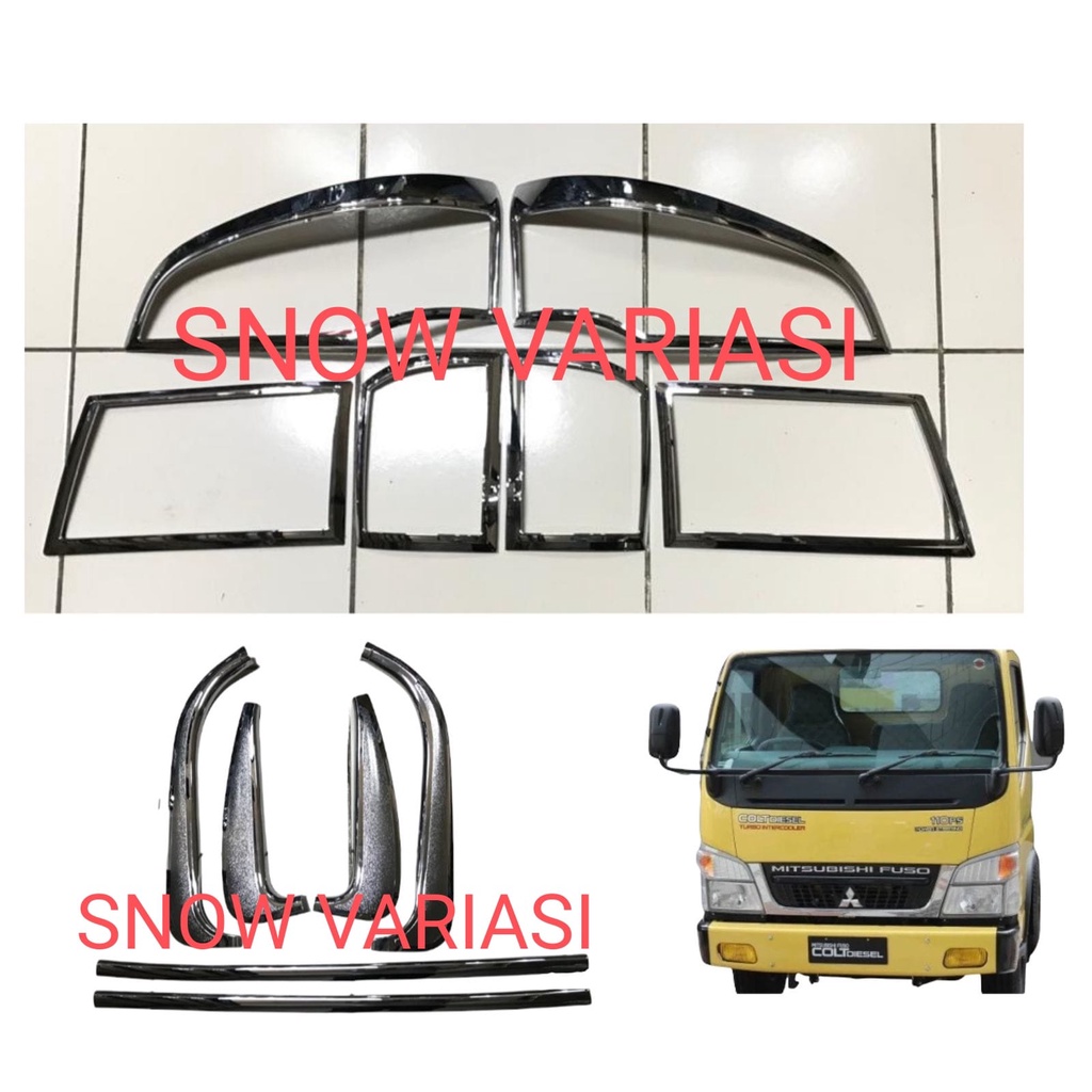 Paket Garnish Lampu Depan List Kaca Samping Pillar Mitsubishi Canter Chrome