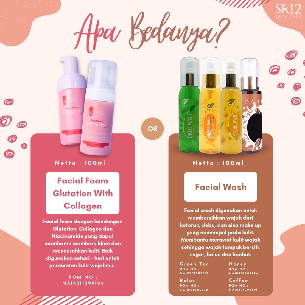 Facial Foam Wash Glutation SR12 Collagen Colagen BPOM Mencerahkan Wajah Kusam Berminyak Glowing Untuk Remaja