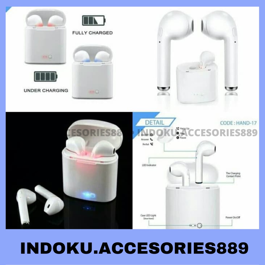 i7s EARPHONE HEADSET BLUETOOTH I7S TWS ORI 99 PAIR 1 1 - Putih