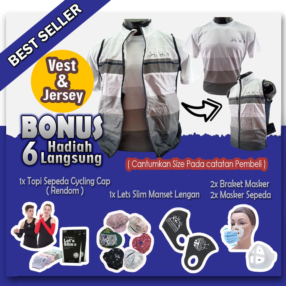 PAKET Jaket Rompi Bersepeda &amp; Baju Jersey Dryfit Sepeda Lipat Unisex