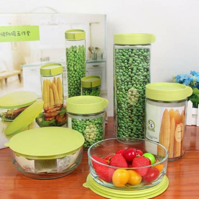 Toples set kaca 5pcs / toples kaca set 5pcs / toples kaca