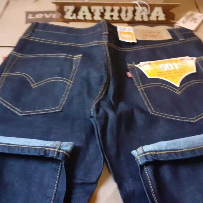 TERLARIS Celana Jeans Pria Levis 501 Biru Tua Polos Selvedge Original Import - Navy, 28
