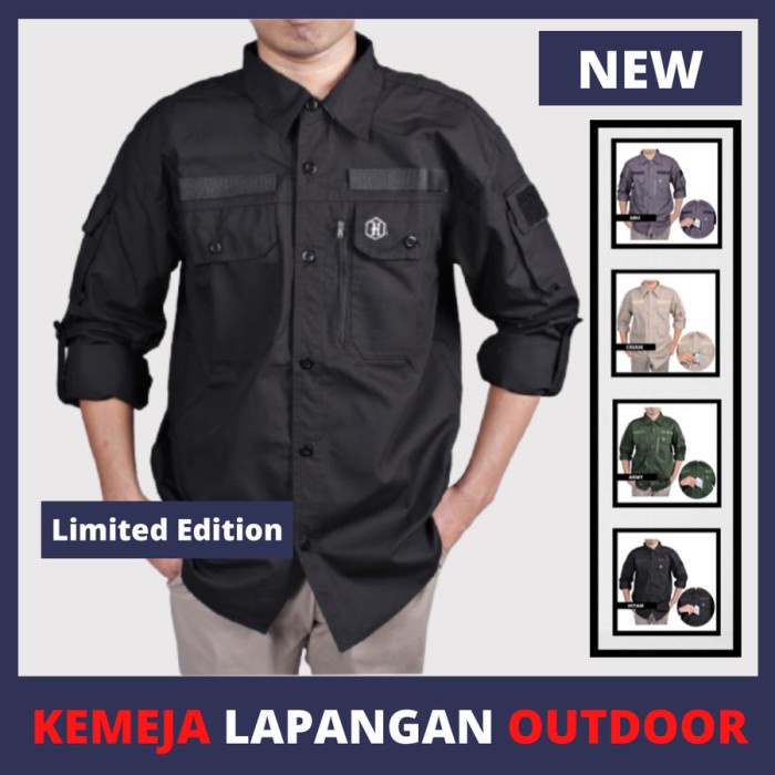Kemeja Lapangan PDL Tactical Lengan Panjang Baju Taktikal Pdh Outdoor - Hitam, XS
