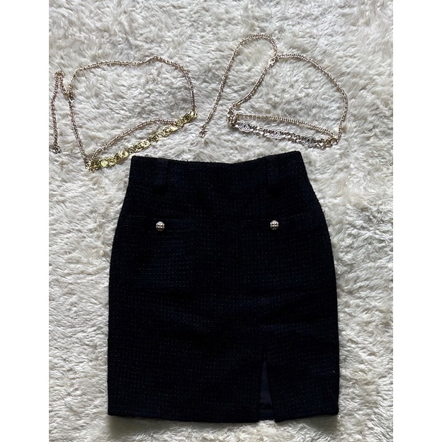 MINI TWEED ROK WANITA IMPORT/ SPLIT SKIRT WOMAN PREMIUM FREE BELT-1