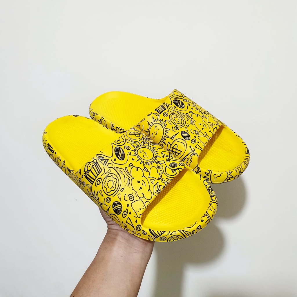 ☀ACCBAYI☀ SF02 Sandal Slop Motif Panda / Sandal Slop Motif lOVE /  Sandal Fashion Wanita / Sandal Lucu & Imut / Slip Sandal Cewek Sandal Import-LOVE KUNING