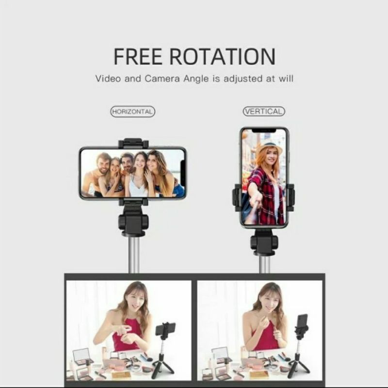 tongsis tripod bluetooth 3in1 tombol remot tomsis holder rotari angle putar alat selfie youtuber dan podcast