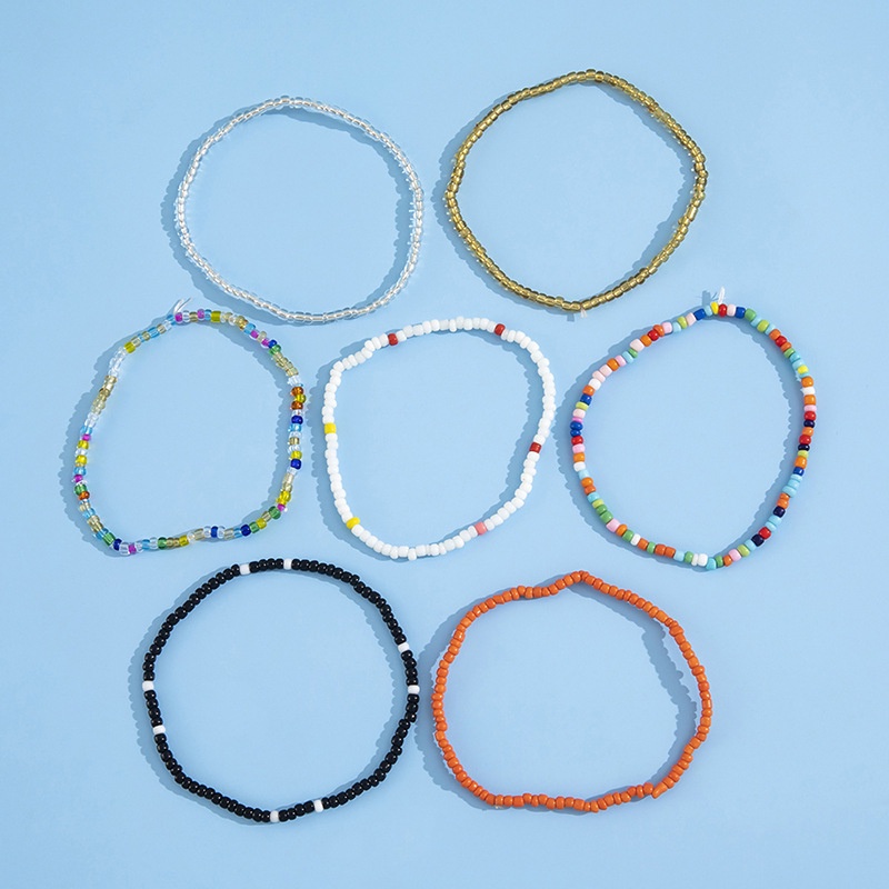 7pcs / Set Gelang Kaki Rantai Elastis Hias Manik-Manik Warna-Warni Gaya Bohemian Untuk Wanita