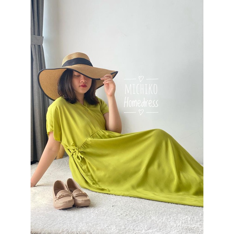 daster kimono rayon premium busui / michiko daster / homeydress / daster jumbo / dress wanita cantik-Green flash