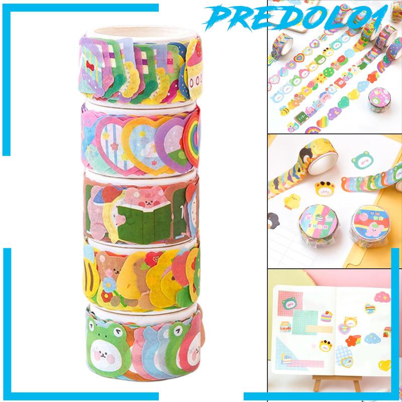 (Predolo1) 5 Rol / Set Stiker Kertas / Selotip Washi Motif Kartun Lucu Untuk Dekorasi Kartu / Scrapbook Diy