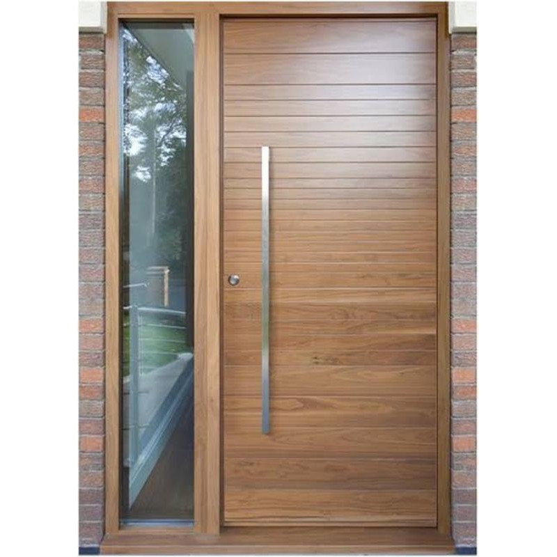 Pintu solid (rata rangka)//pintu blok gandeng jendela kaca mati + kusen kayu kamper + pelitur