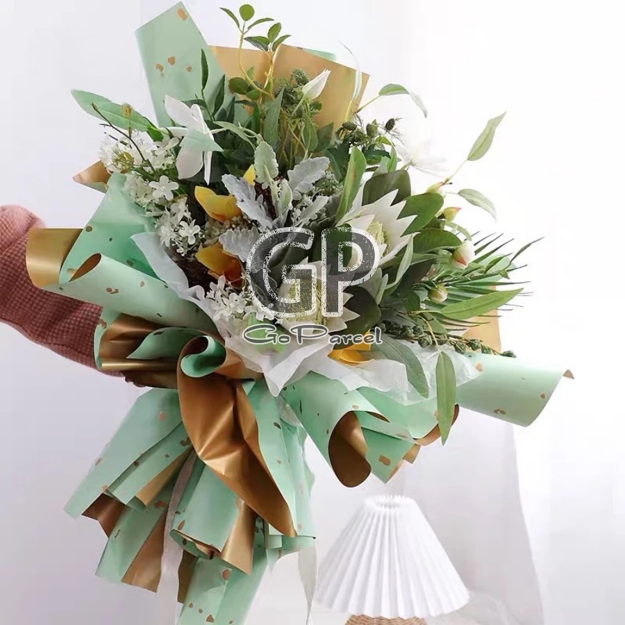 ( 5 Lembar ) BICOLOR GOLD FLAKES - FLOWER WRAPPING PAPER BICOLOR GOLF FLAKES / KOREAN DOUBLE COLOR GOLD CELLOPHANE / KERTAS BUNGA / DIY / RANGKAIAN BUKET FLORIST